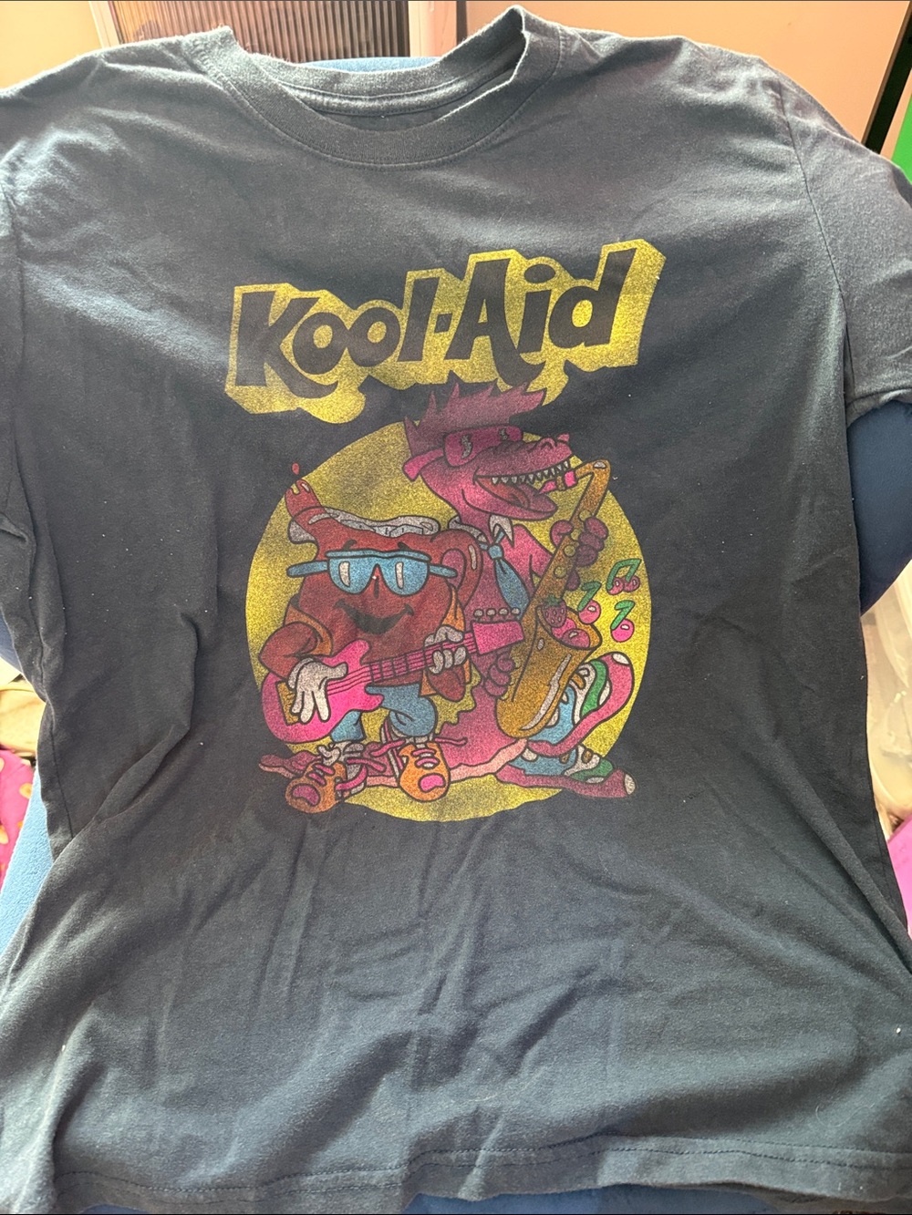 Graphic T-Shirt in Black with Colorful Band Print